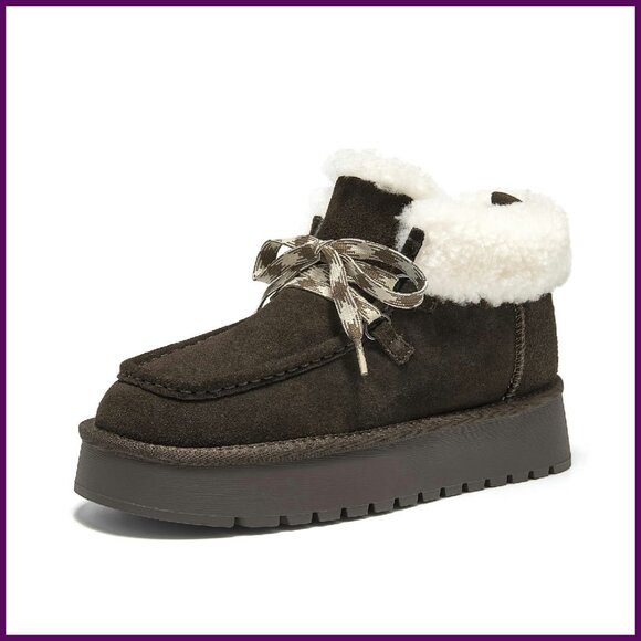 Womens Winter Snow Boots Fur Lined Ankle Booties Chunky Platform Lace-up